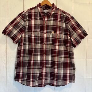 Carhartt Button Down Shirt Mens Sz XL Red Plaid Relaxed‎ Fit Short Sleeve